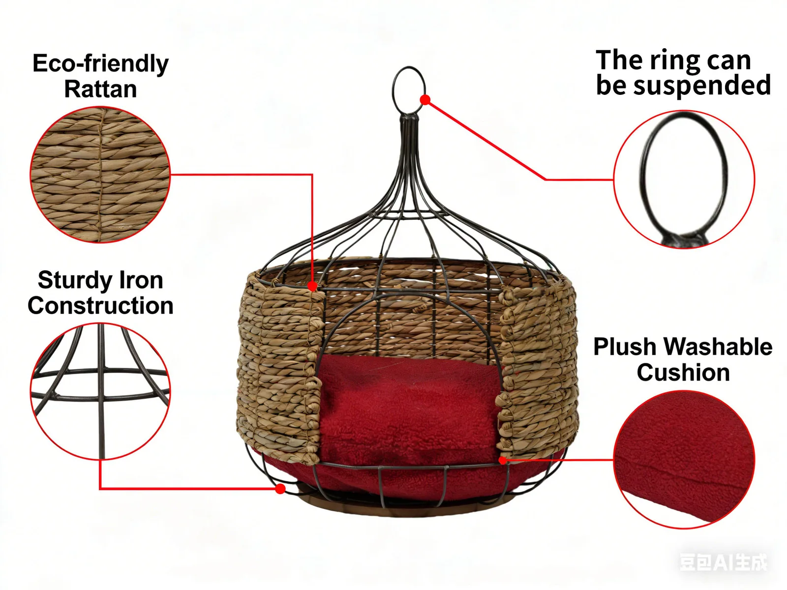 Bohemian Hanging Woven Cat Bed OEM wooden product