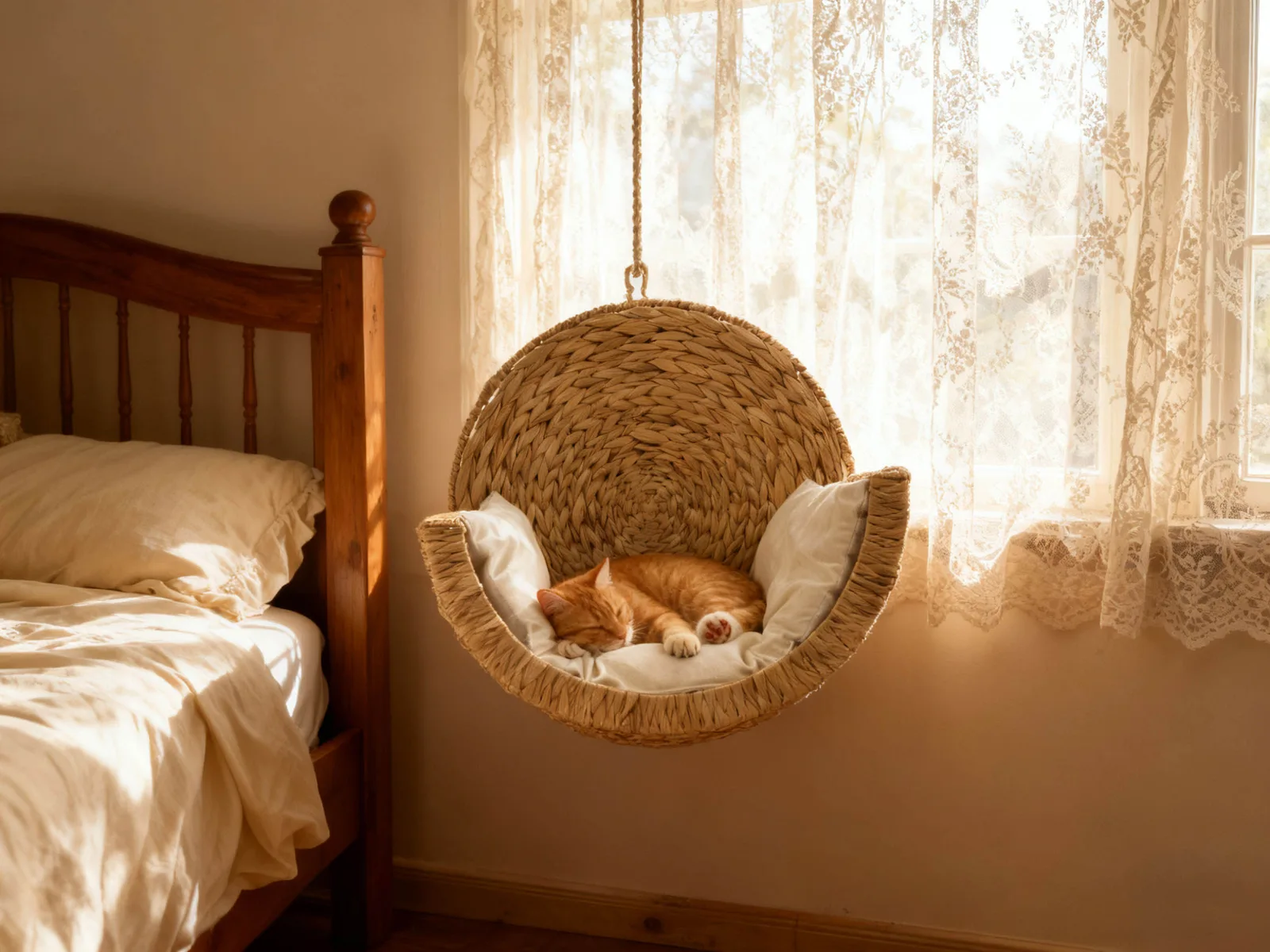 Handwoven Elevated Cat Cave Bed OEM wooden product